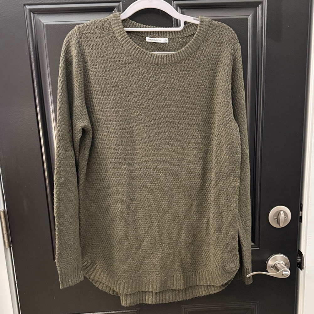Pink Clover Sage Green Crew Neck Sweater